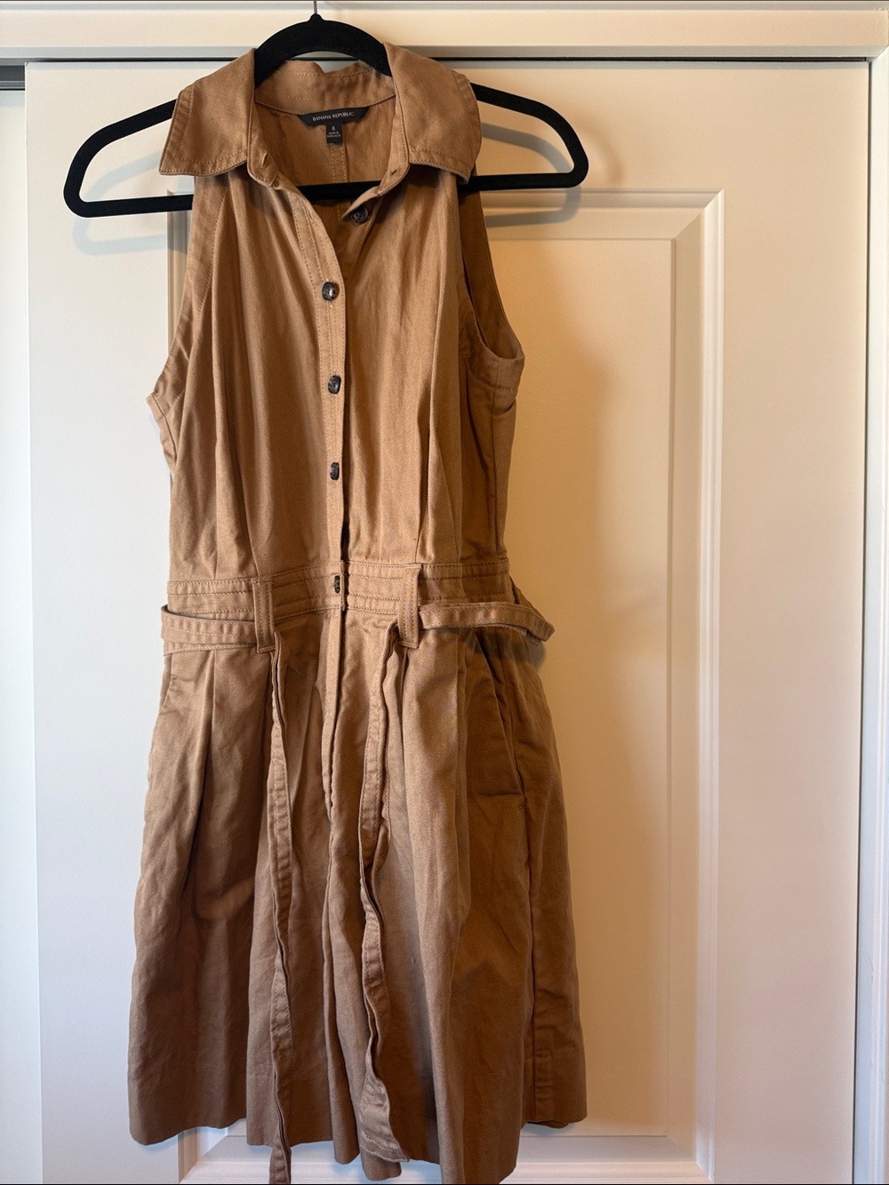 Banana Republic Sleeveless Button-Front Jumpsuit in Tan